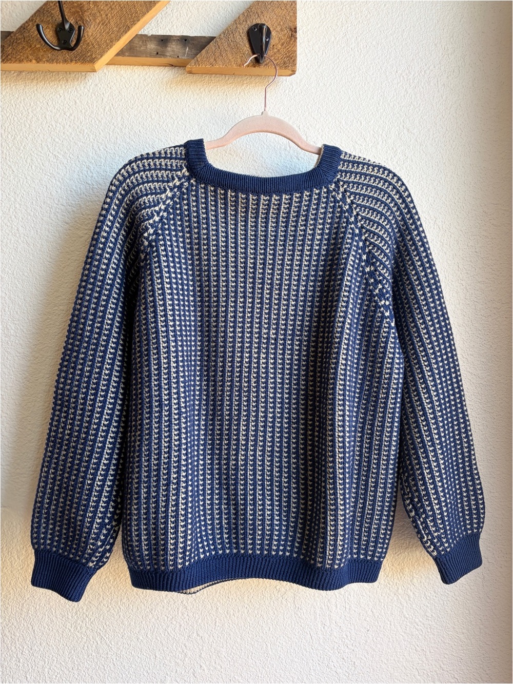 Vintage Blue Birdseye Fisherman Wool Knit Sweater